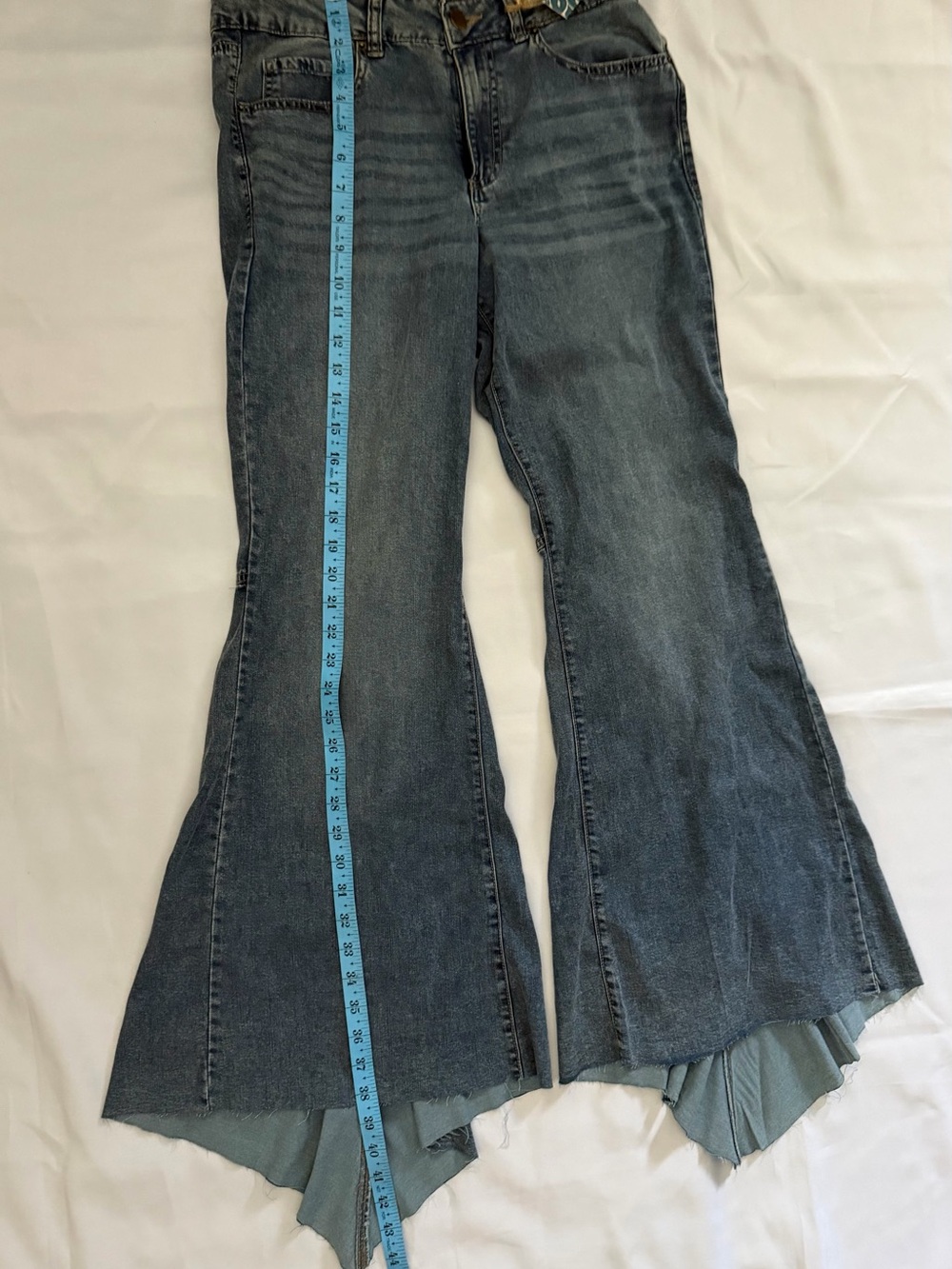 High-Rise Wide Leg Flare Jeans in Washed Blue